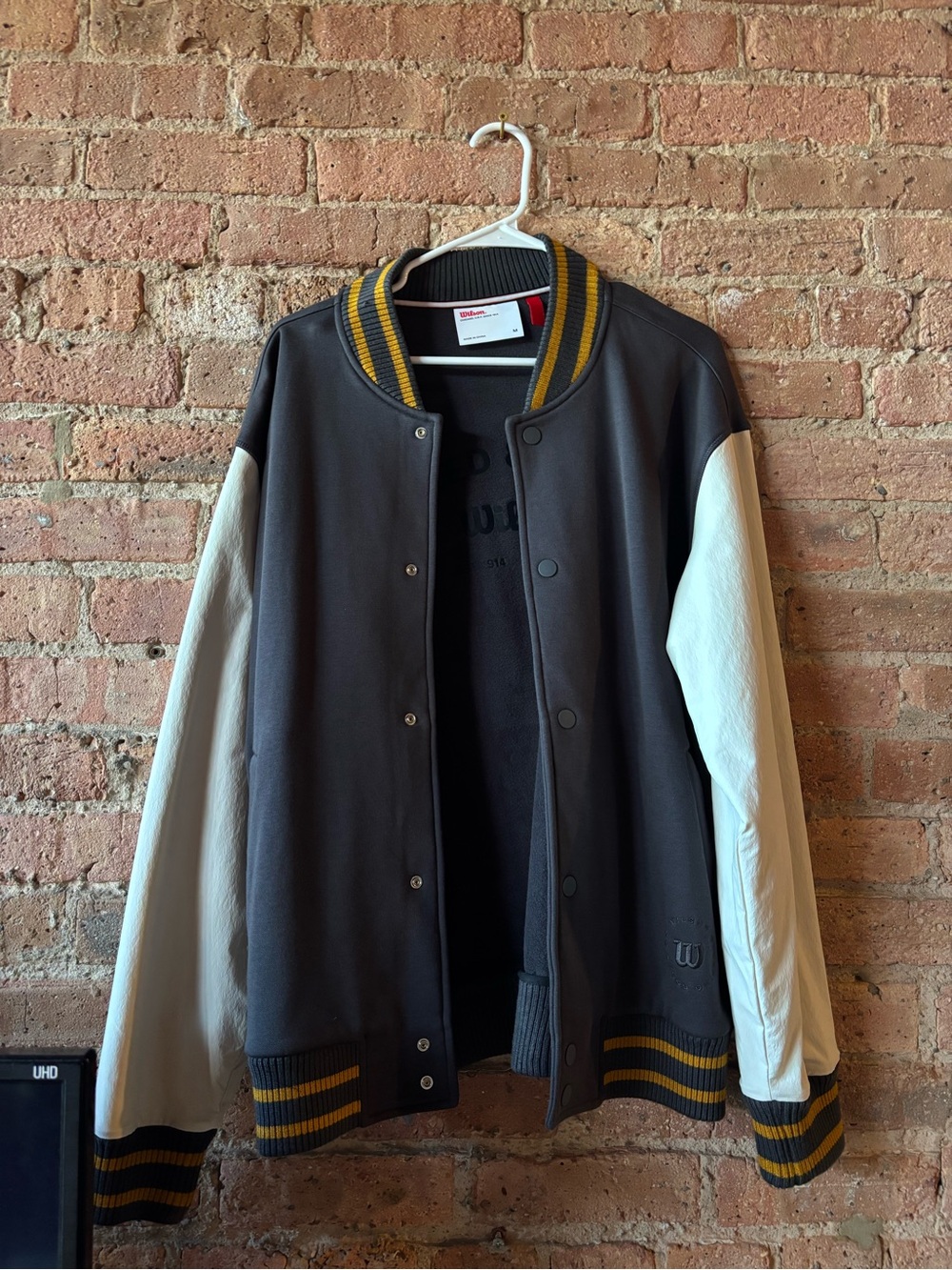 Wilson Black/Cream Varsity Jacket with Yellow Stripe Trim